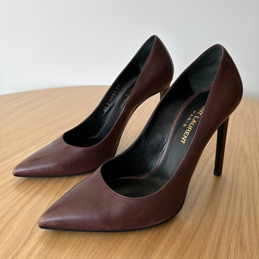 Saint Laurent YSL Anja burgundy dark red leather pumps, size 37 / US 7